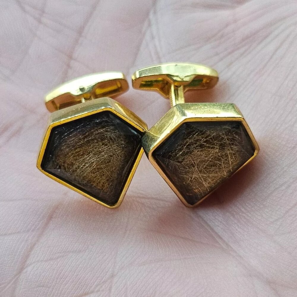 Men Cuff Links Brown Faux Stone Gold Tone Fashion Jewelry Cuff Stud Cufflink New - Picture 3 of 10